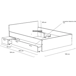 Lit TWIST 140x190 + 2 chevets + 1 tiroir / Blanc