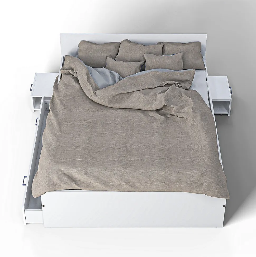 Lit TWIST 140x190 + 2 chevets + 1 tiroir / Blanc