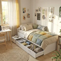 Lit TWIST 90x190 + chevet + tiroir / Blanc