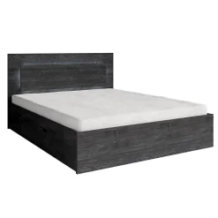 Lit VELTIS 180x200 cm avec tete de lit LED Coloris frene noir Sommier et matelas non inclus