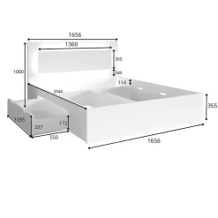 Lit VELTIS 160x200 cm avec tete de lit LED Coloris chene Wellington Sommier et matelas non inclus