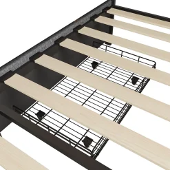 Lit 160x200 avec LED et USB, Lit Double avec à Lattes, Lit capitonné 160x200cm avec 4 tiroirs et Grand Rangement Lit, Gris