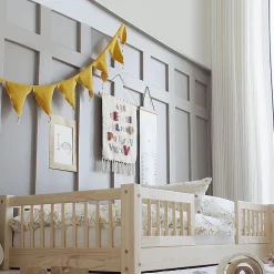 Lit 90x190 barrières et sommier inclus pieds 1 cm Adèle Bois