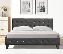 Lit 140x200 cm - avec sommier - tete de lit capitonnee noir - pieds 10 cm - 13 lattes - confort optimal - design moderne