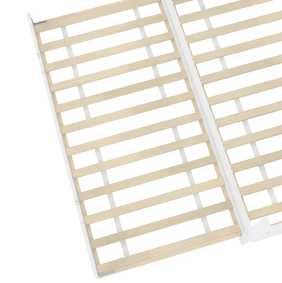 Lit 140x200 cm avec bureau intégré et lit gigogne, structure pin blanc et 3 étagères fonctionnelles