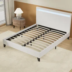 Lit 140x200 cm avec Éclairage LED Simili Blanc