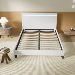 Lit 140x200 cm avec Éclairage LED Simili Blanc