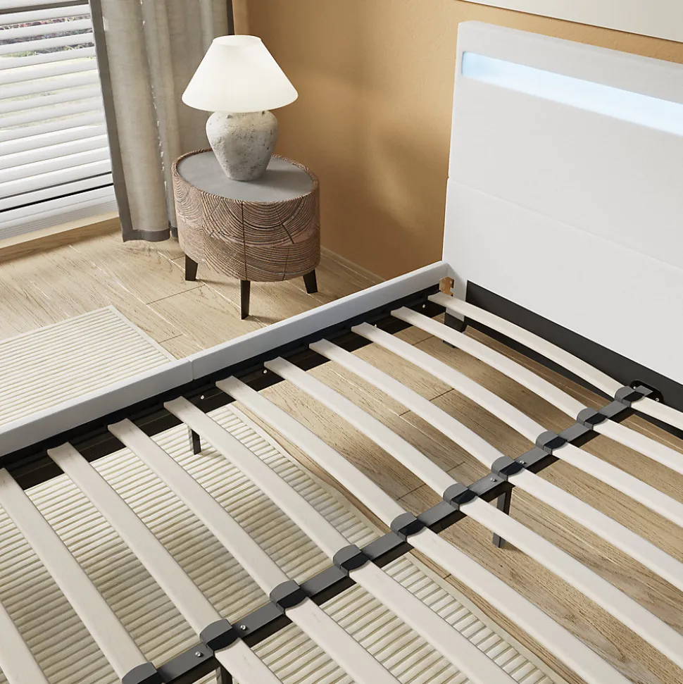 Lit 140x200 cm avec Éclairage LED Simili Blanc