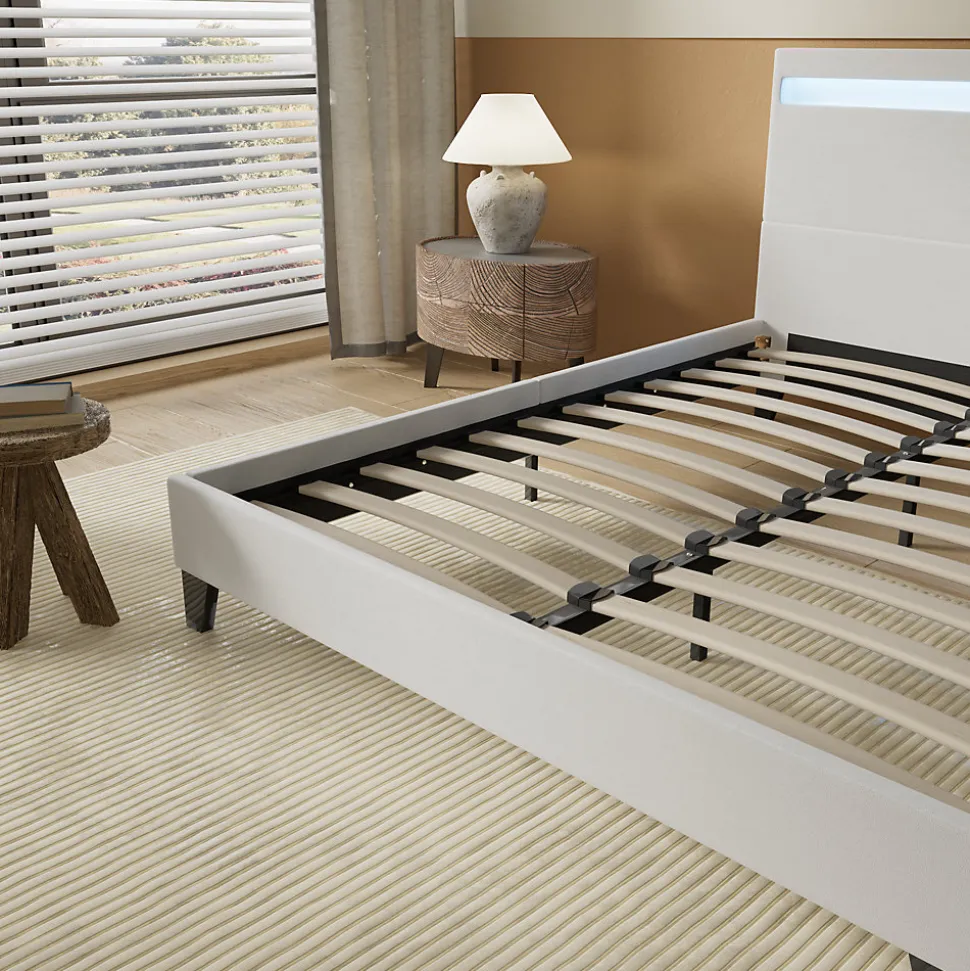 Lit 140x200 cm avec Éclairage LED Simili Blanc