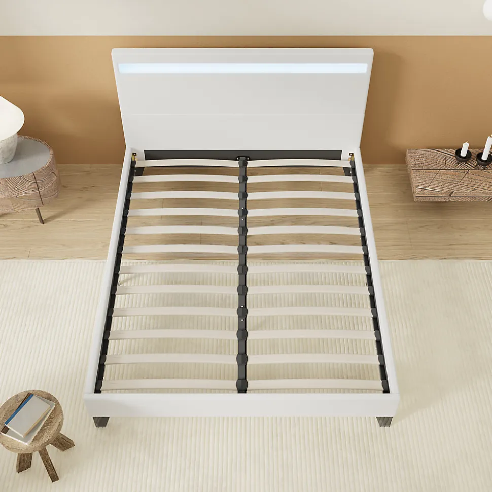 Lit 140x200 cm avec Éclairage LED Simili Blanc