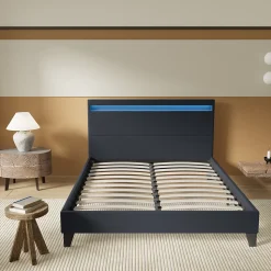 Lit 140x190 cm avec Éclairage LED Simili Noir