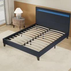 Lit 140x190 cm avec Éclairage LED Simili Noir