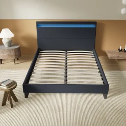 Lit 140x190 cm avec Éclairage LED Simili Noir