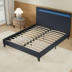 Lit 160x200 cm avec Éclairage LED Simili Noir