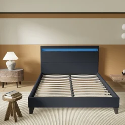 Lit 160x200 cm avec Éclairage LED Simili Noir