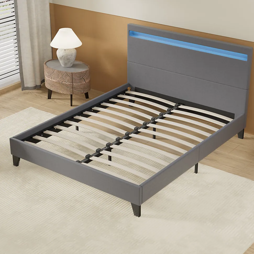 Lit 160x200 cm avec Éclairage LED Simili Gris