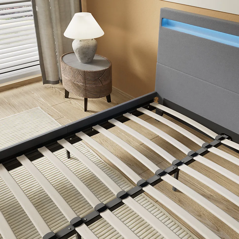 Lit 160x200 cm avec Éclairage LED Simili Gris