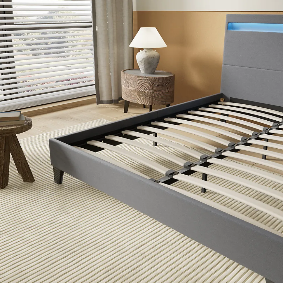 Lit 160x200 cm avec Éclairage LED Simili Gris