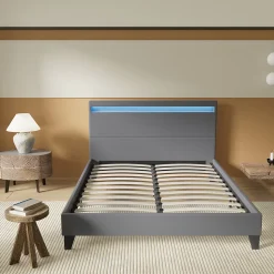 Lit 160x200 cm avec Éclairage LED Simili Gris