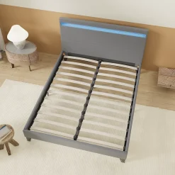 Lit 120x190 cm avec Éclairage LED Simili Gris