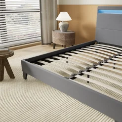 Lit 120x190 cm avec Éclairage LED Simili Gris