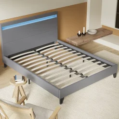 Lit 120x190 cm avec Éclairage LED Simili Gris