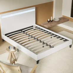 Lit 140x190 cm avec Éclairage LED Simili Blanc