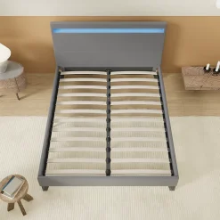 Lit 140x190 cm avec Éclairage LED Simili Gris