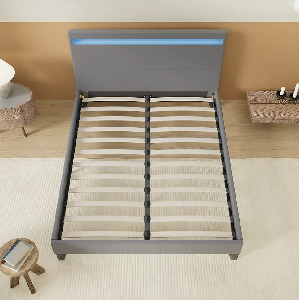 Lit 140x190 cm avec Éclairage LED Simili Gris