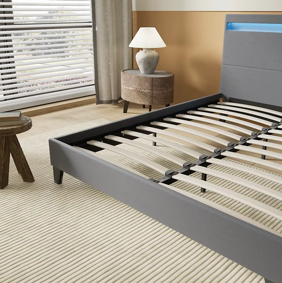 Lit 140x190 cm avec Éclairage LED Simili Gris