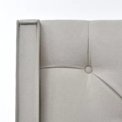 Lit 160x200 cm avec coffre de rangement et tête rembourrée en coton gris clair, cadre bois massif