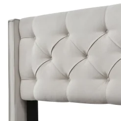 Lit 160x200 cm avec coffre de rangement et tête rembourrée en coton gris clair, cadre bois massif