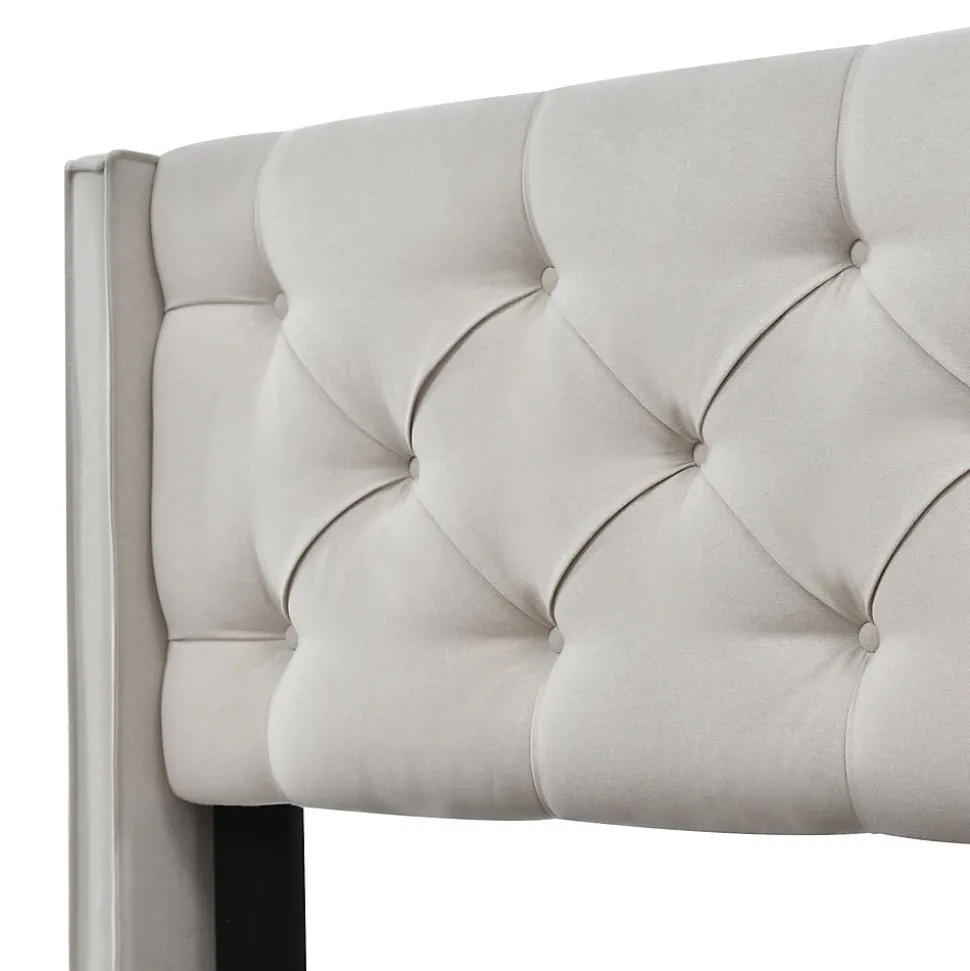 Lit 90x200 cm avec coffre de rangement, tête de lit matelassée en coton gris clair et sommier à lattes