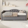 Lit 90x200 cm avec lit gigogne en lin et structure MDF, style minimaliste gris convertible en banquette