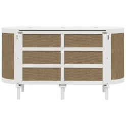 Lit 140x200 cm avec portes en rotin, design gain de place, rangements latéraux intégrés, finition blanche