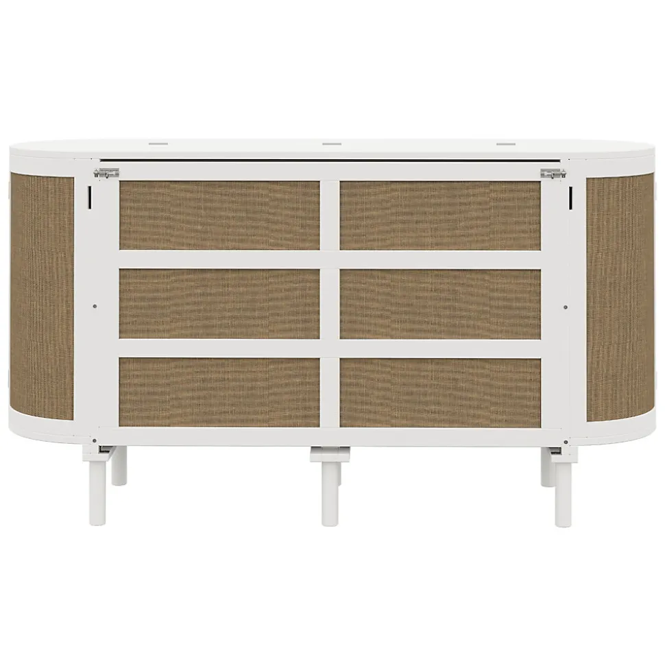 Lit 140x200 cm avec portes en rotin, design gain de place, rangements latéraux intégrés, finition blanche