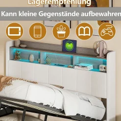 Lit 160x200 cm, avec quatre tiroirs, éclairage LED réglable, 2 USB et 1 fonction de charge tpcy-c, flanelle, Gris