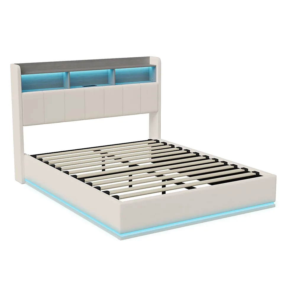 Lit 160x200 cm, avec quatre tiroirs, éclairage LED réglable, 2 USB et 1 fonction de charge tpcy-c, flanelle, Gris