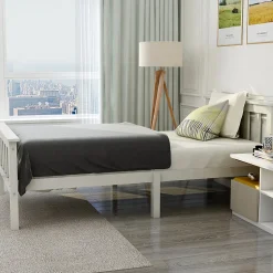 Lit 90x200 cm avec rangement bas et sommier à lattes, cadre pin massif blanc design minimaliste