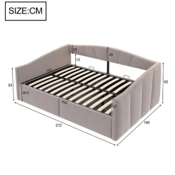 Lit 140x200 cm avec rangement hydraulique et revêtement velours gris clair, convertible, design contemporain