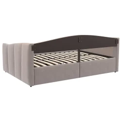 Lit 140x200 cm avec rangement hydraulique et revêtement velours gris clair, convertible, design contemporain