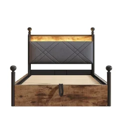 Lit 90x190 cm avec rangement hydraulique, cadre métal noir, éclairage LED intégré et ports USB/Type-C