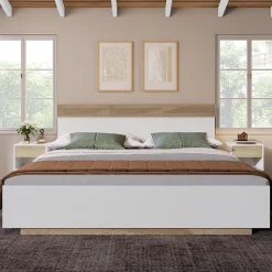 Lit 180x200 cm avec rangement intégré et tête de lit décor chêne Sonoma, design flottant moderne