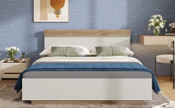 Lit 180x200 cm avec rangement intégré et tête de lit décor chêne Sonoma, design flottant moderne