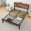 Lit 140x200 cm avec rangement sous-lit 27 cm, cadre métal et MDF, coloris brun antique, silencieux