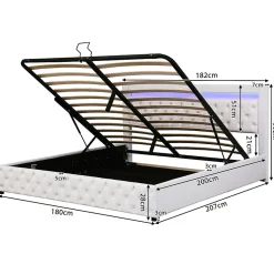 Lit 180x200 cm avec rangement sous sommier et tête de lit rembourrée en PU, design moderne et élégant