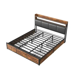 Lit 180x200 cm avec sommier à lattes, LED, 4 tiroirs, Adolescents, sans matelas