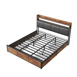 Lit 160x200 cm avec sommier à lattes, LED, 4 tiroirs, Adolescents, sans matelas