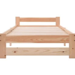 Lit 90x200 cm avec sommier à lattes, Lit solide et naturel en bois massif, confortable et durable, couleur bois naturel