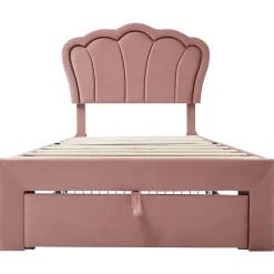 Lit 90x190 cm avec tiroir de rangement, tête de lit velours réglable à motifs floraux et éclairage LED RGB